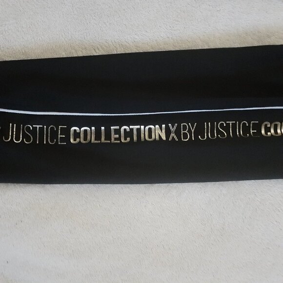 Justice Girl's Size 18/20 Black Gold Spell Out Lace Front Leggings - Picture 7 of 9